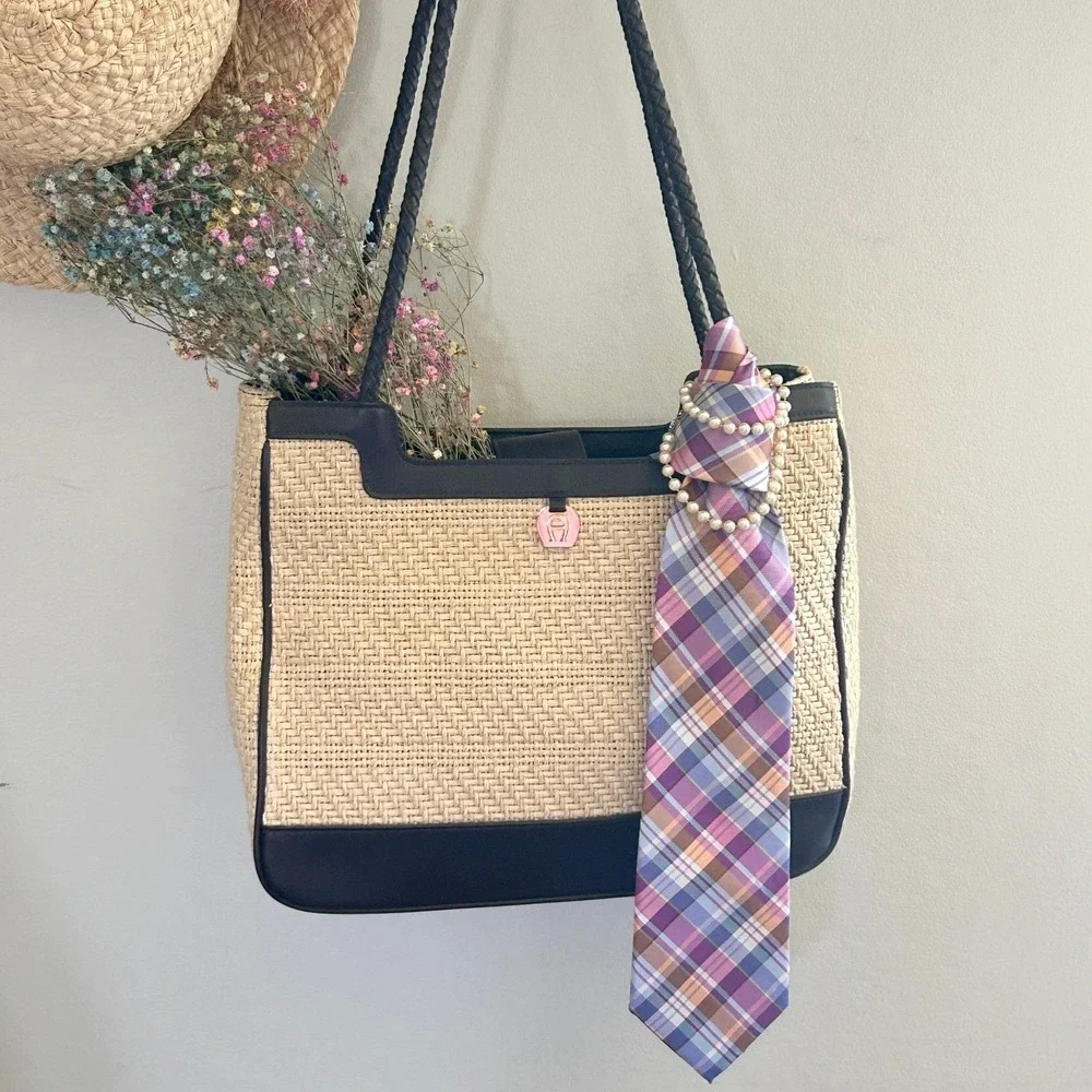 Tommy Hilfiger Pink Plaid Silk Tie‎ Preppy Coastal Prep Old Money Tie Belt 3.25